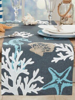 Navy Blue Nautical Sea Table Runner - 16"X70"